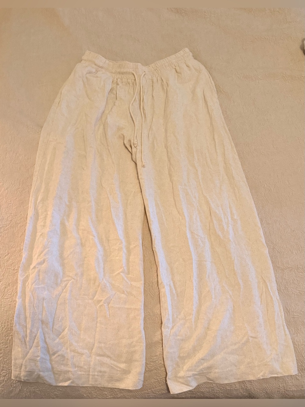 Womens Cream Wide-Leg Linen Pants